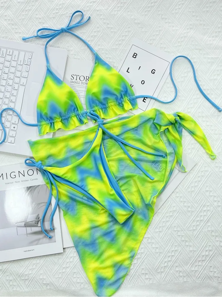 Woman Fashion Show Sexy Exotic 3 Piece Bikini High Waist Matching Couple Beach Wear Swimwear