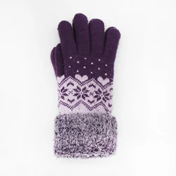 Snowflake Knitted Reverse Folded Cuffs Jacquard Winter Warm Double Layer Gloves