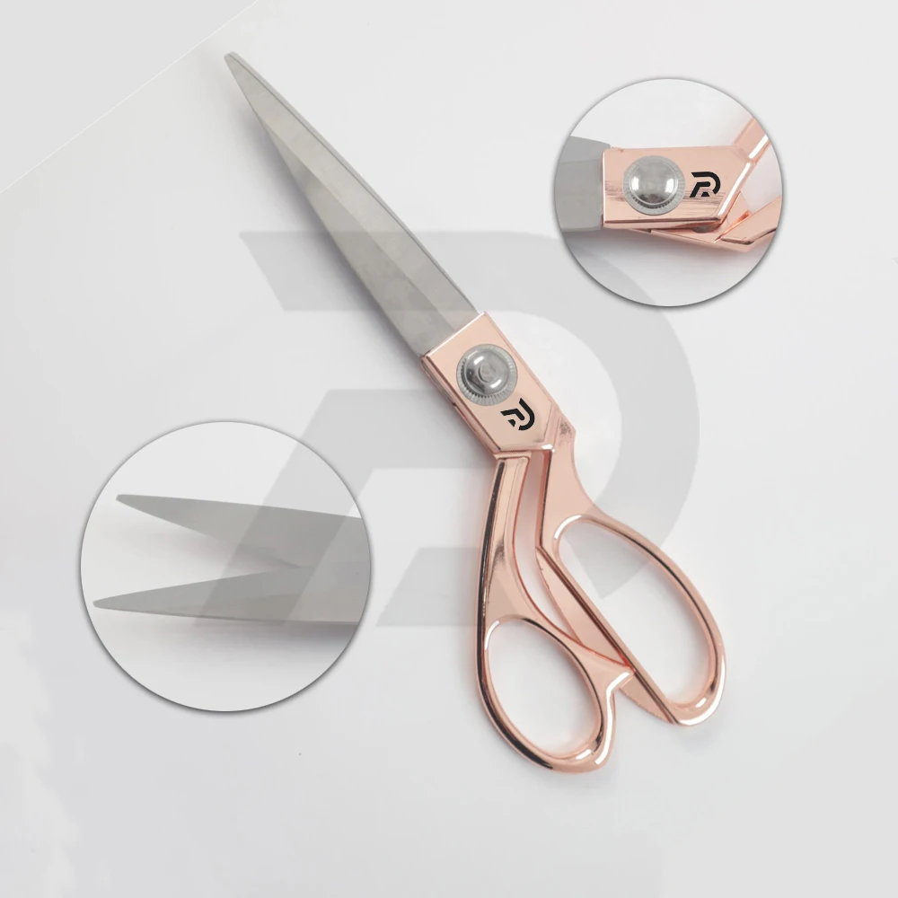 Professional Pink-Plated Stainless Steel Scissors with Metal Handle for Tailoring Office Embroidery DIY Projects