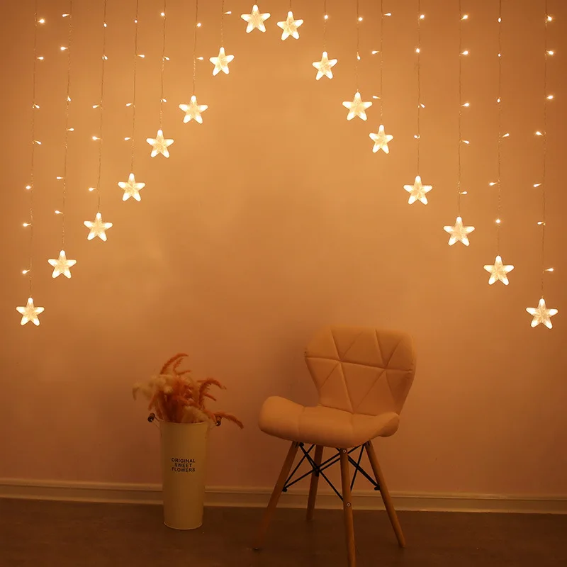 Twinkle LED Snowflake Curtain String Light Fairy Curtain Lighting for Christmas Outdoor Yard Garland Decoration
