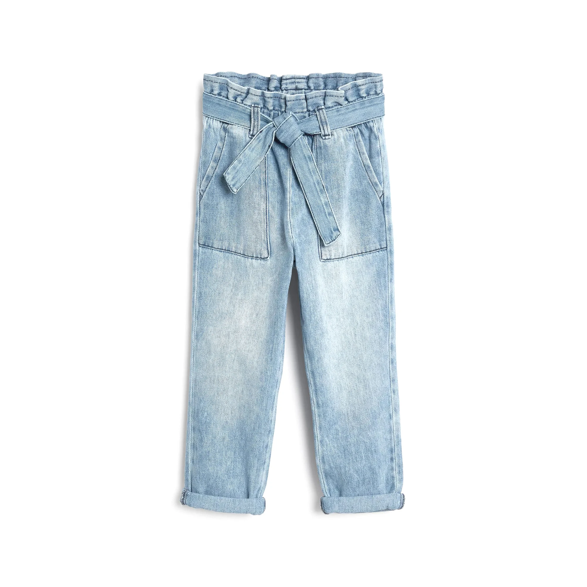 New fashion toddle girls causal long denim pants boutique korean high waist double button thin jeans for kids