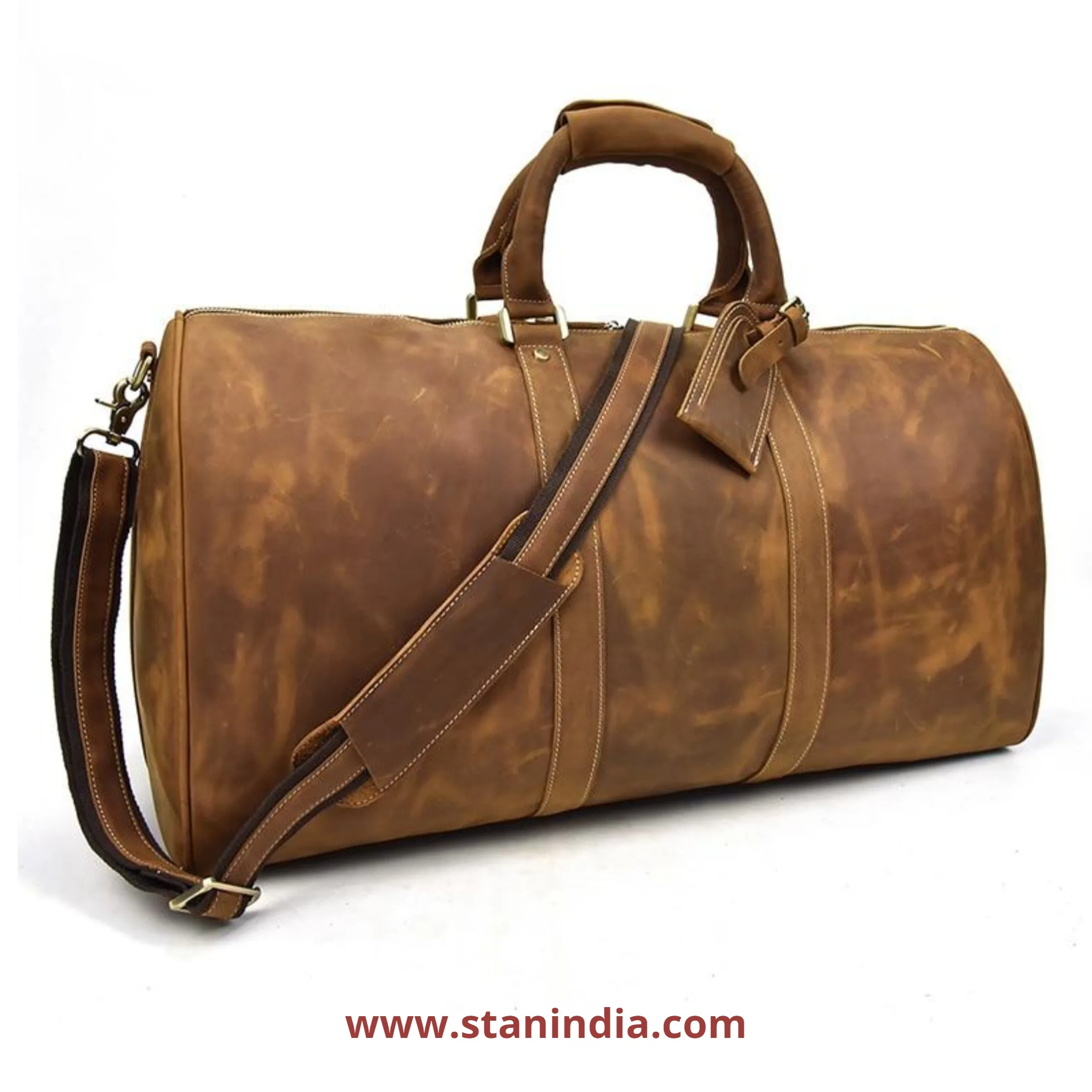 High-End Vintage Crazy Horse Genuine Leather Duffel Bag for Men Custom Logo Full Grain Leather for Travel and Gym