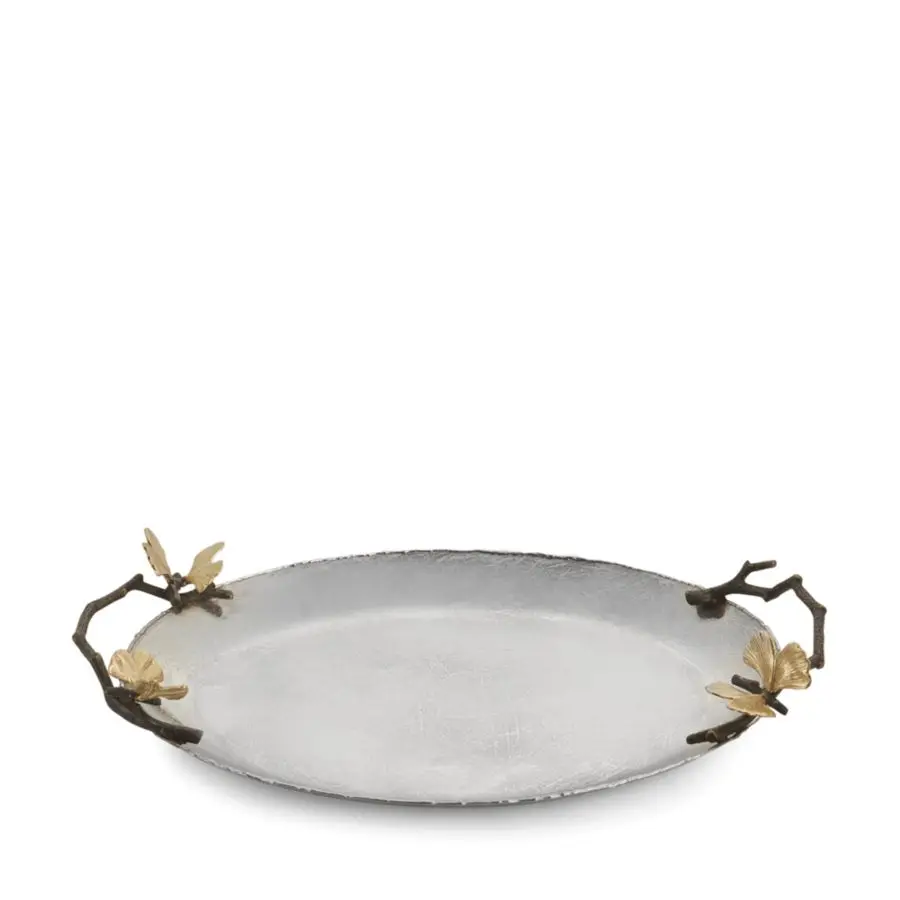 Luxury handmade round plate dish stainless steel round large tray