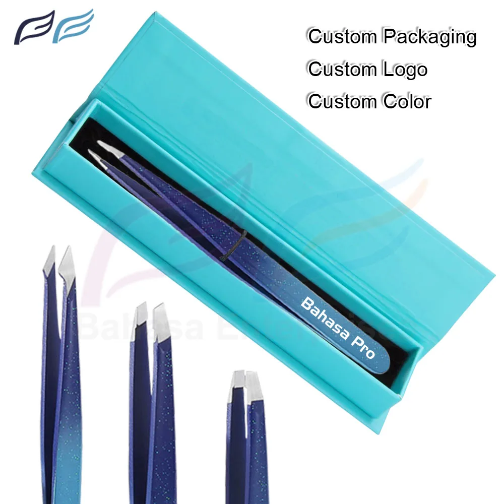 Custom Color Eyebrow Tweezers Set High Quality Pointed Custom Logo Sparkle Beauty Products Women Eyelash Extension Bahasa Pro