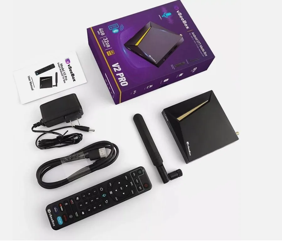 Высококачественный 2023 Новый vSeeBox V2 Pro с голосовым пультом (4 ГБ оперативной памяти + 32 ROM) Быстрая доставка