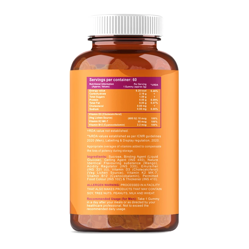 Vitamin D3 K2 B12 Gummies for Women, Men & Kids to protect support strong bones health, teeth & gum and Immunity