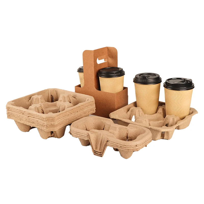 Biodegradable Disposable Takeaway Hot Drink 2 Cup Holder Takeout 4 Cup Tray Carrier Coffee Paper Cup Holder