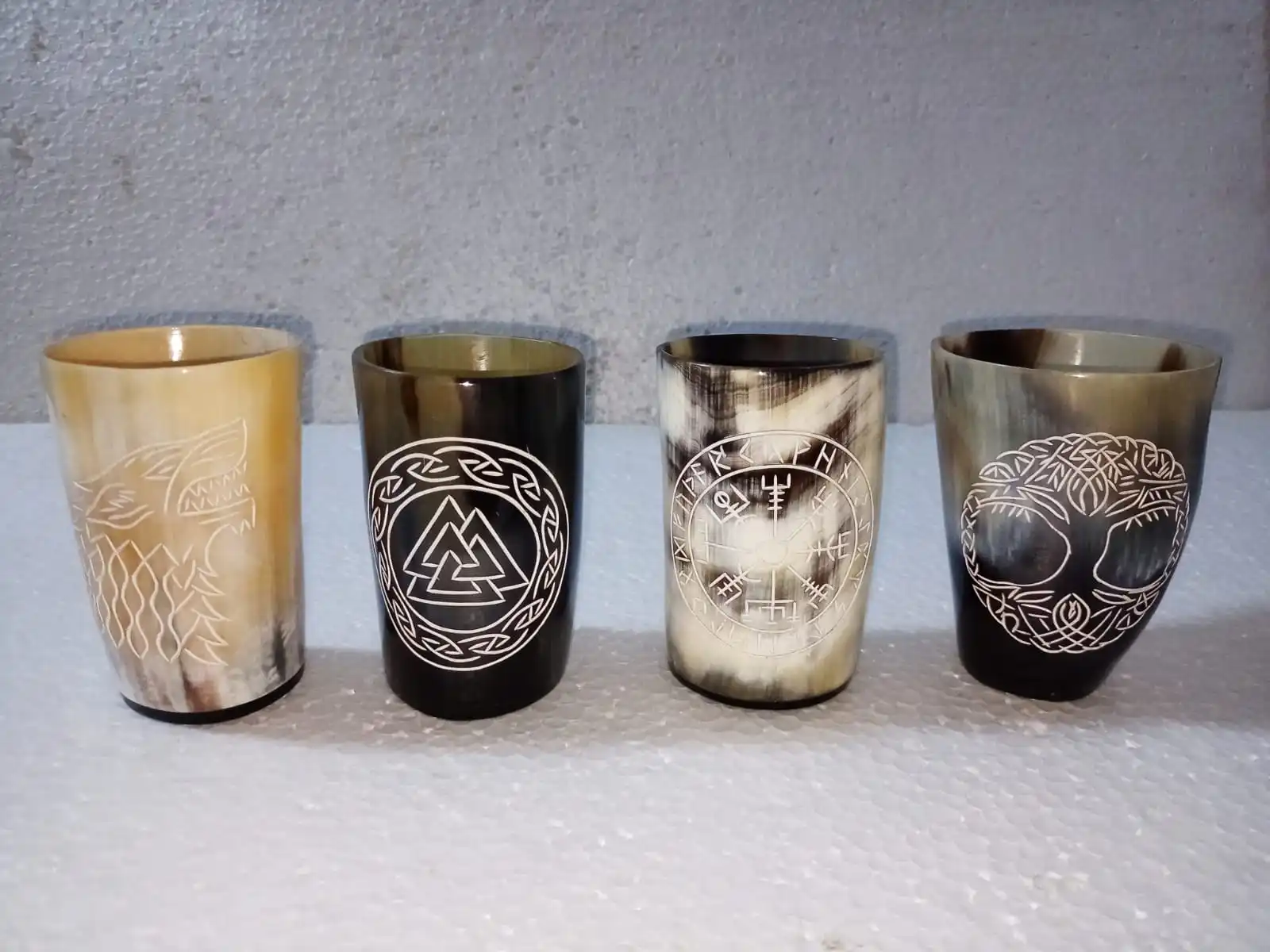 Unique Natural Black Ox Horn Glass with White Hand Engraved Design by Tayyab Handicraft from India agate