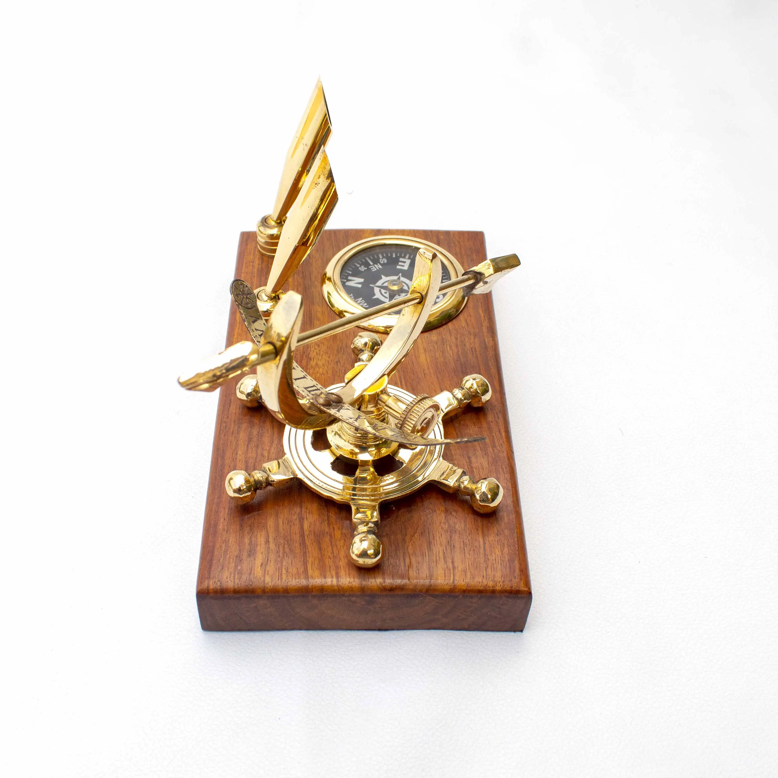 Brass Armilary sundial & compass pen holder
