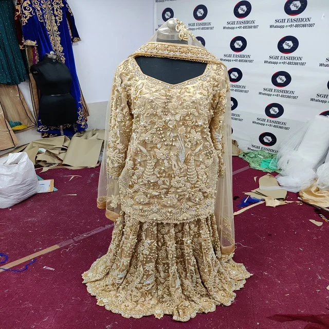 LATEST INDIAN/PAKISTANI BRIDAL FLOOR-LENGTH DRESS FOR WALIMA Embellished DABKA,STONE GLASS BEADS RHINESTONE WORK FOR Wedding