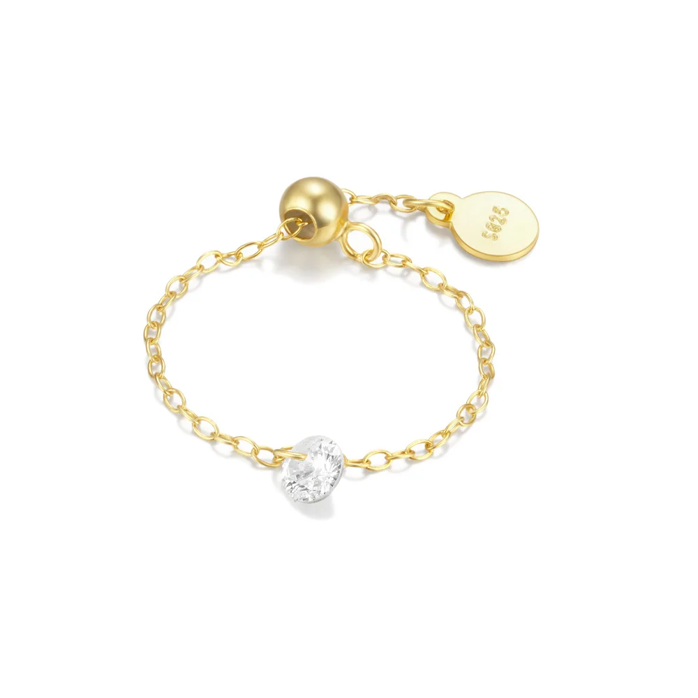 CANNER Simple 925 Silver Micro CZ Pave Diamond Zircon Rings Link Chain Adjustable Rings For Women