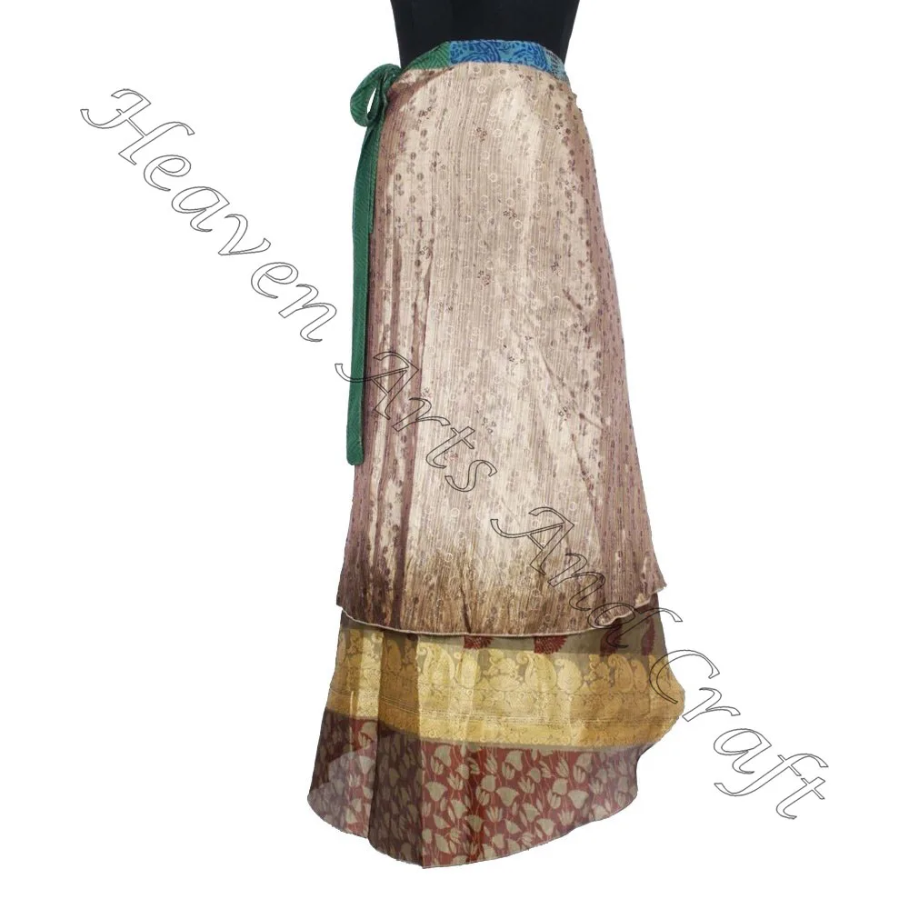 Silk Multi Wear Double Layered Indian Wrap Around Skirts boho stylish multi color summer wear comfortable fashion hippie style