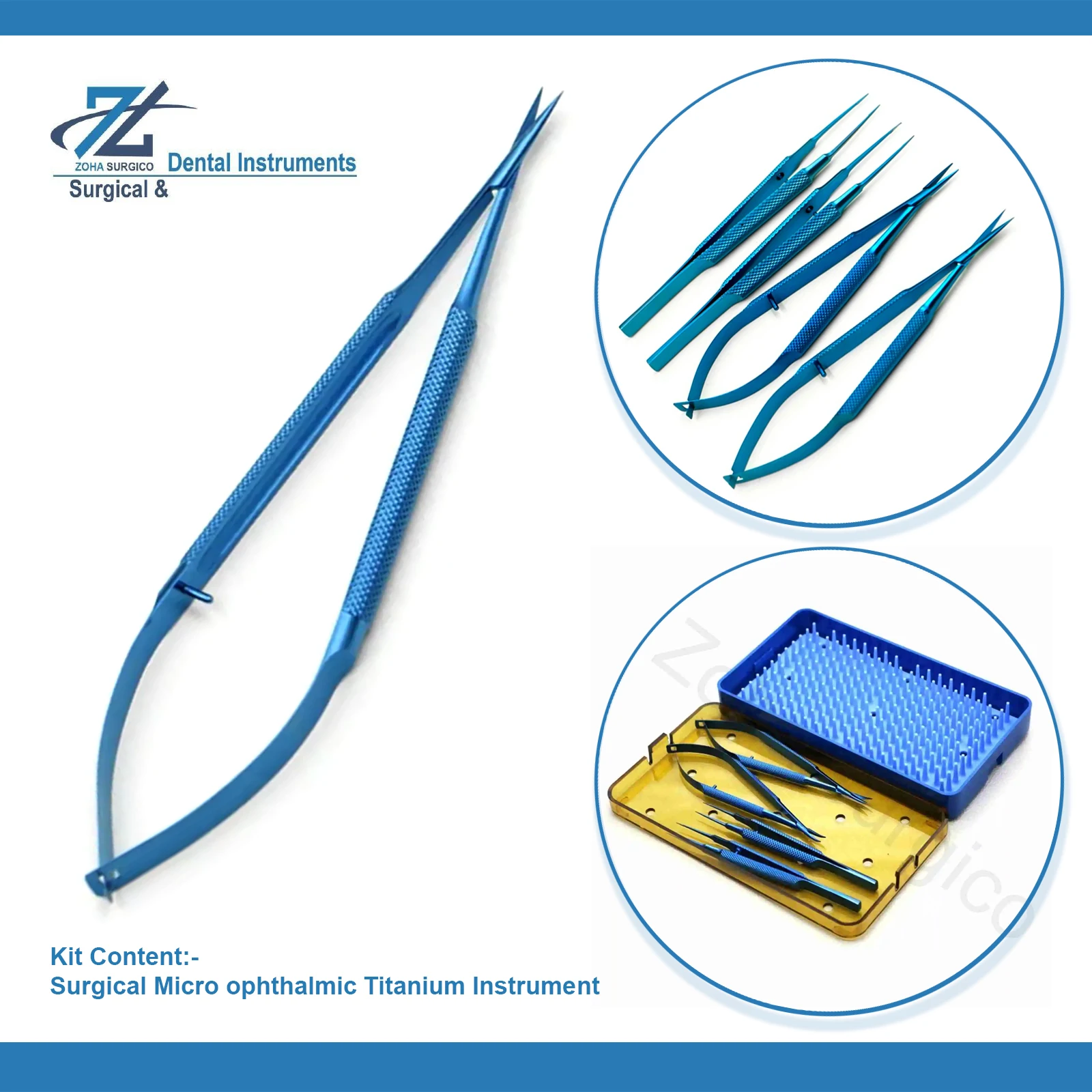 Микротитановый офтальмологический микрохирургический инструмент хирургический Комбинированный держатель иглы/ножницы/пинцет из стали микротитановый CE