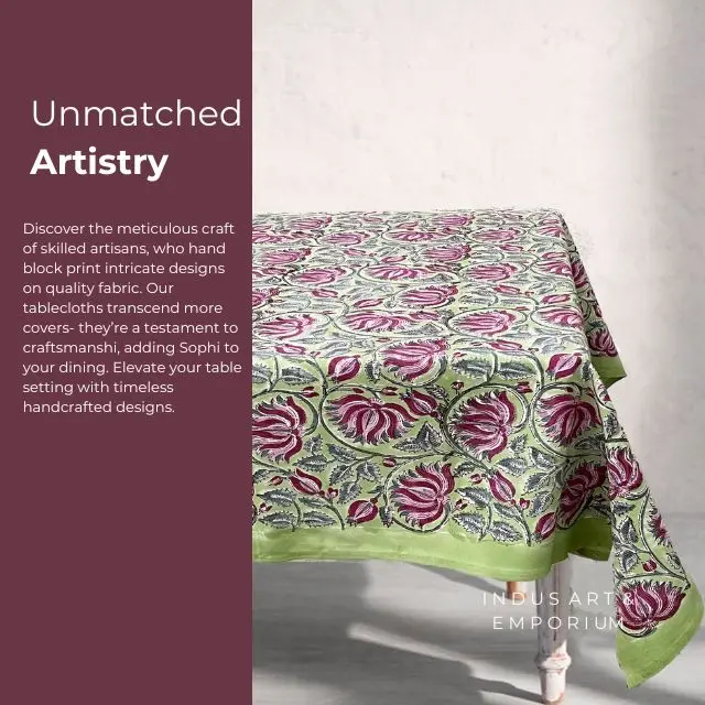 Indian Hand Block Printed Cotton Table Cloth for 6 Seater 8 Seater Dining Table