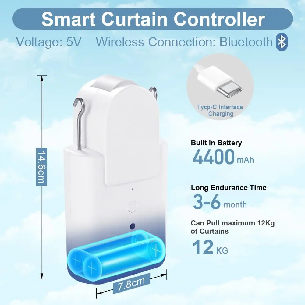 Automatic Wireless Smart Curtain Motor Set Bluetooth Control for Office or Bedroom Supports Many Tracks Types