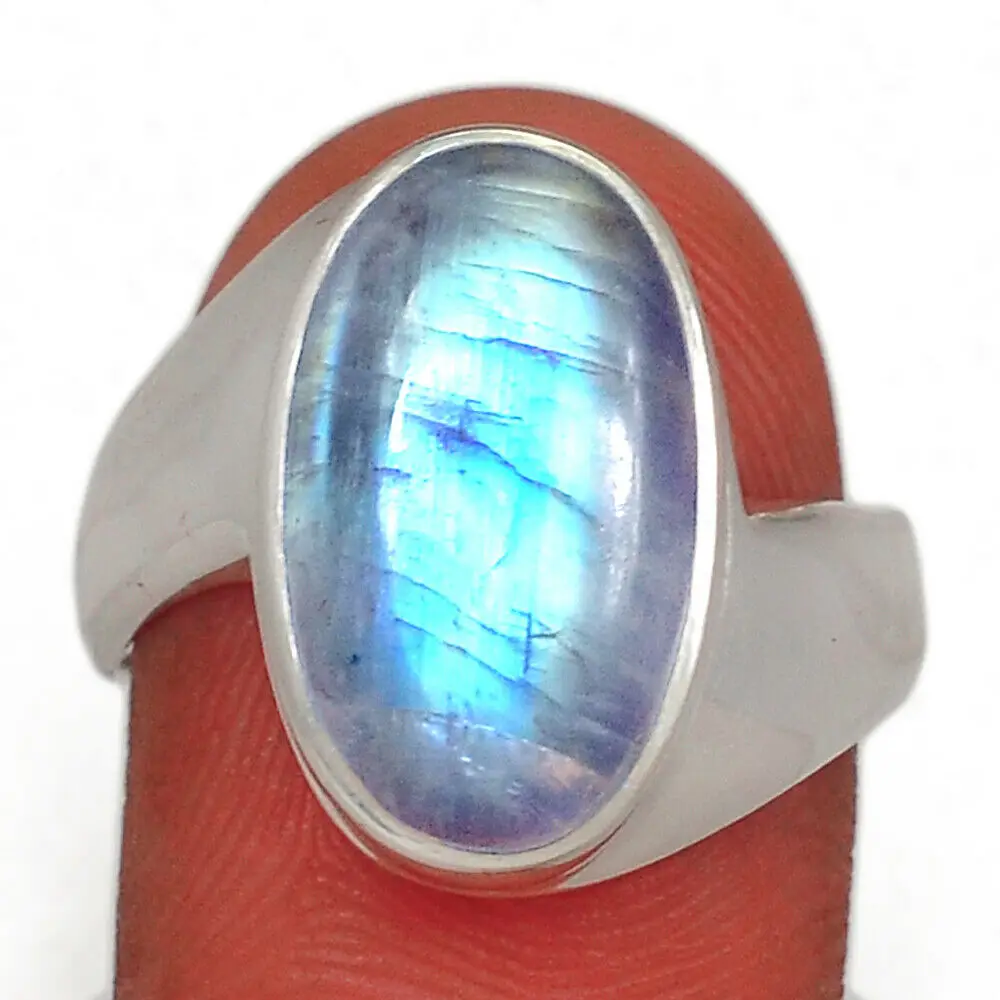 Blue Rainbow Moonstone Original Gemstone Ring 925 Sterling Silver Material Rings Fine Jewelry Elegant Handmade Rings for Women