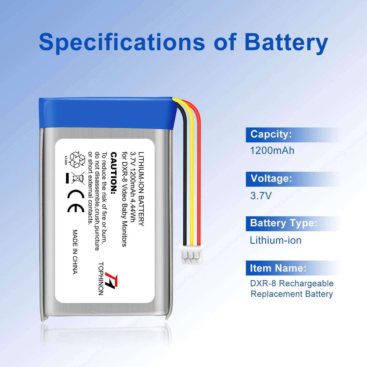 Rechargeable Replacement Li-ion battery 3.7V 1200mAh for DXR-8 baby video monitor