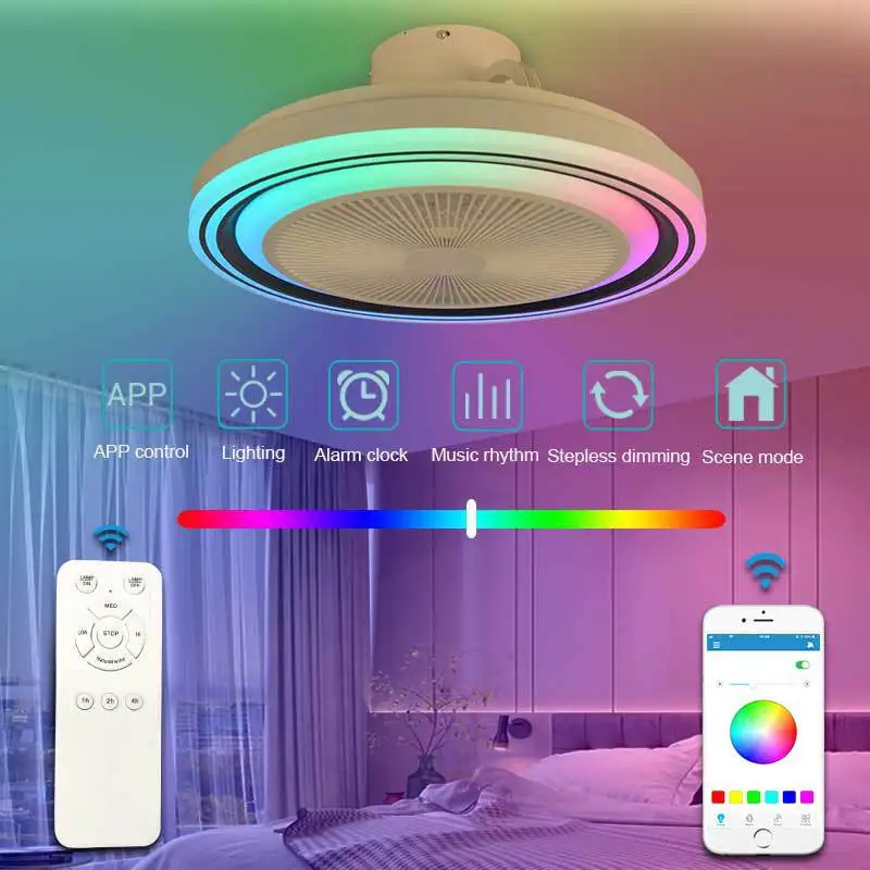 Colorful Dazzling Bluetooth Music RGB Voice App Control Modern Led Ceiling Fan With Light Ceiling Lights Smart Home Lights