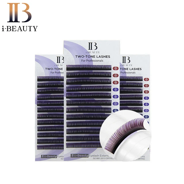 i-BEAUTY Eyelash Extension - ib Premium Two Tone color eyelashes (Purple) Natural Long SP-T12  PBT Fiber