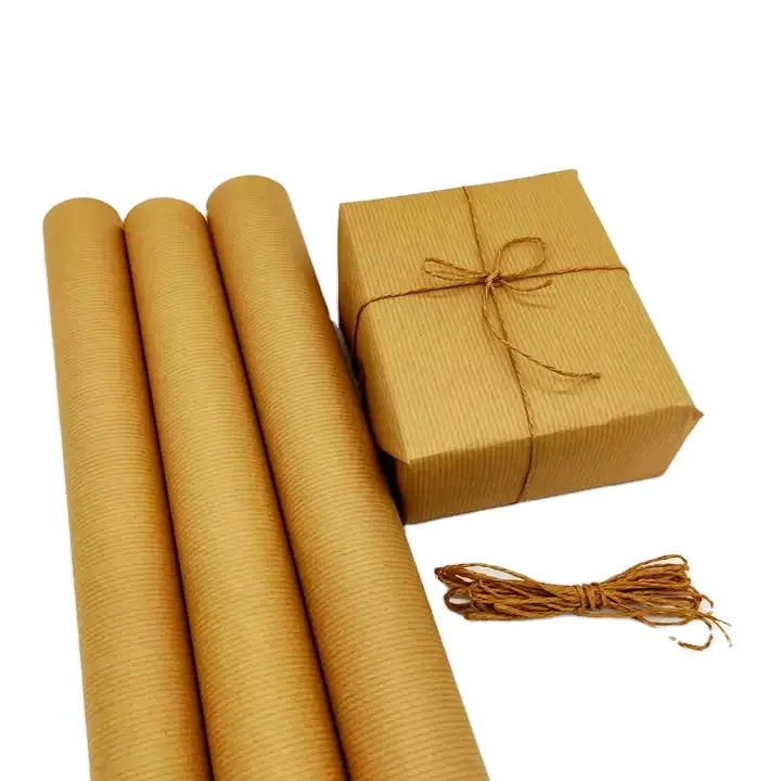 40gsm~120gsm ribbed Brown Kraft craft Wrapping Paper for Parcel Packing paper jumbo roll for gifts