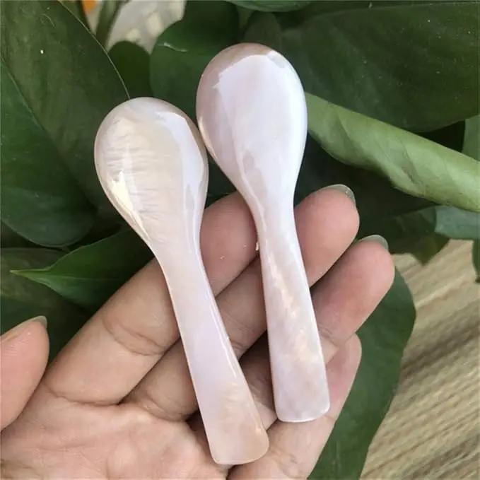 Handmade Mother of Pearl (MOP) Caviar Spoons Elegant 3.7-Inch Wide Round Handle 2 Pack Dinnerware Set