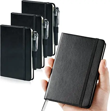 (3 Pack) Pocket Notebook Journal, Hardcover Small Mini Notebooks with Pens for Work