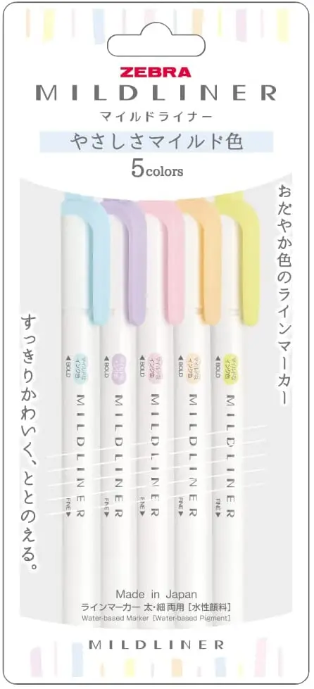 New Zebra MILDLINER Highlighter 5 Color Set WKT7-5C-YC New Colors 2022 MADE IN JAPAN