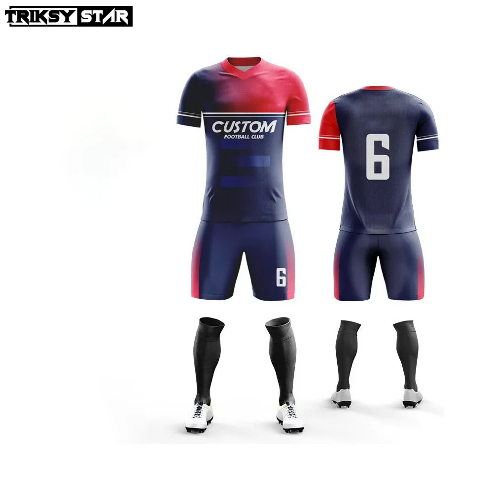 Factory High Quality Cheap Soccer Jersey 100% Polyester Club Soccer Uniform Sets Football Jersey Kit