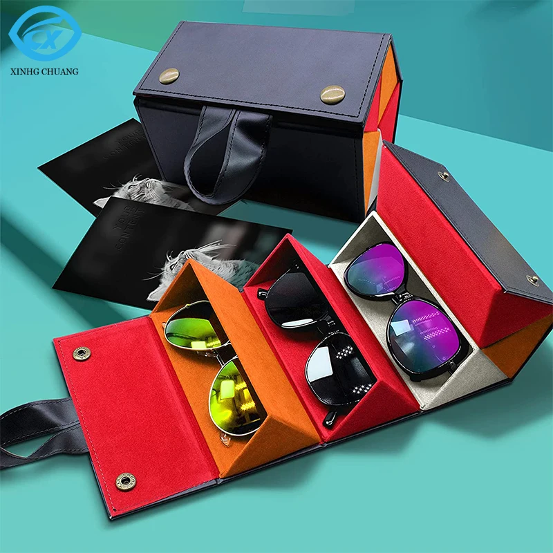 Оптовая продажа футляр для очков Солнцезащитные очки VR коробка 5 слотов карт легко складывается переносная PU Организатор Витринного