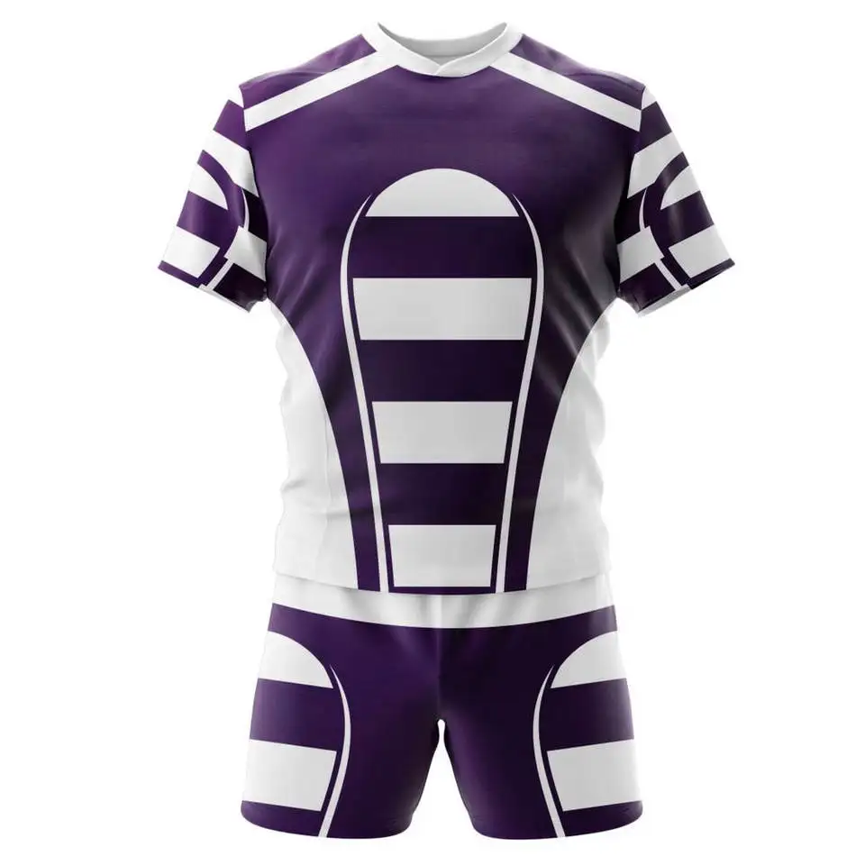OEM Free Design Bulk Sports League Short Sleeve Striped Printing Custom Pro simple Rugby Uniform Kit