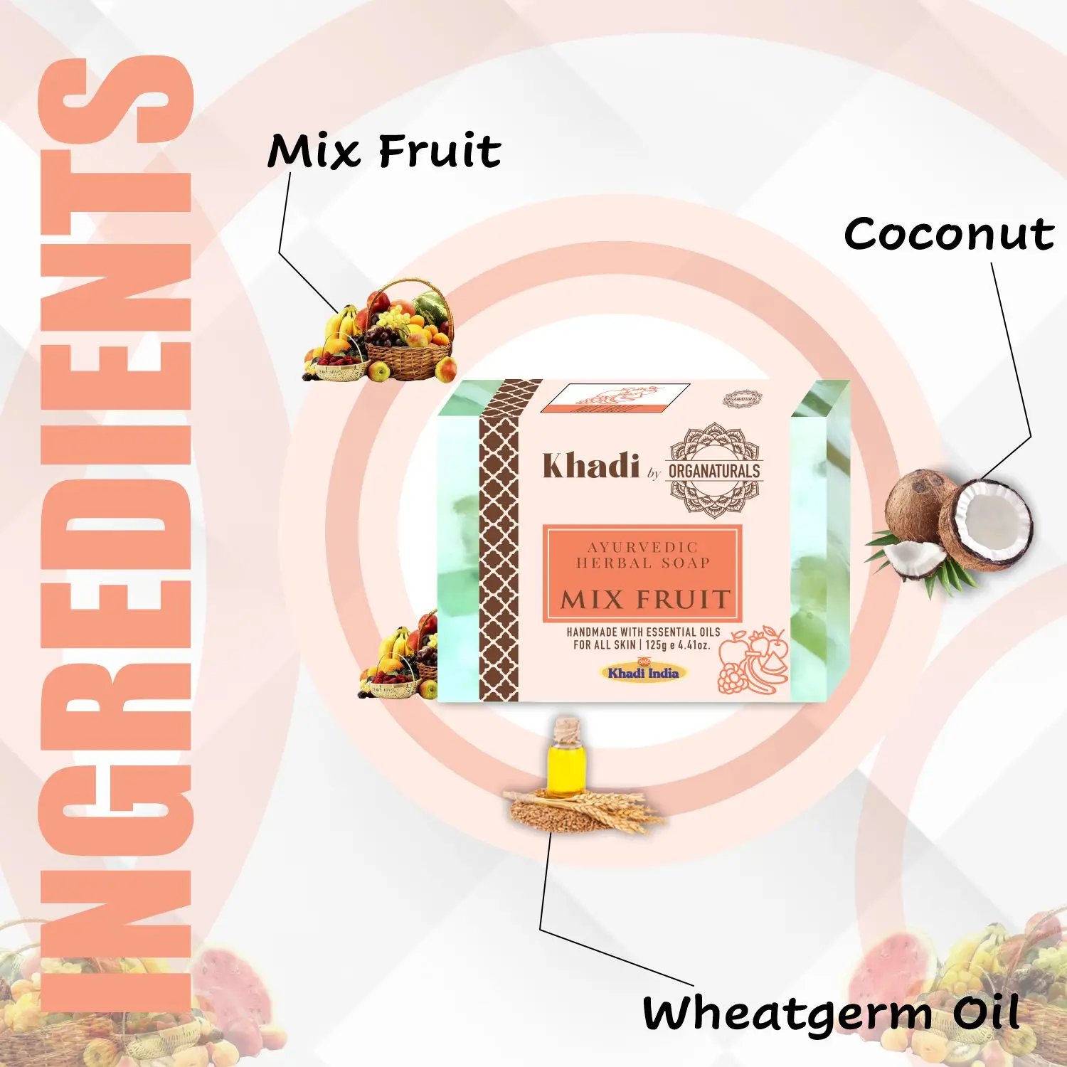 Khadi Ayurvedic Mix Fruit Handmade Soap Suitable for All Skin type - 125g