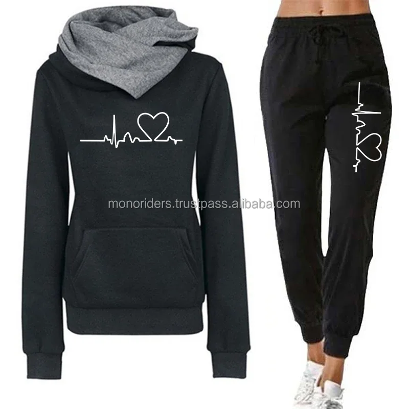 Custom Logo High Quality Sweatpants and Hoodie Set Sports Suit Track Suits Trousers Two Piece Set Jogging Tracksuit for Girls