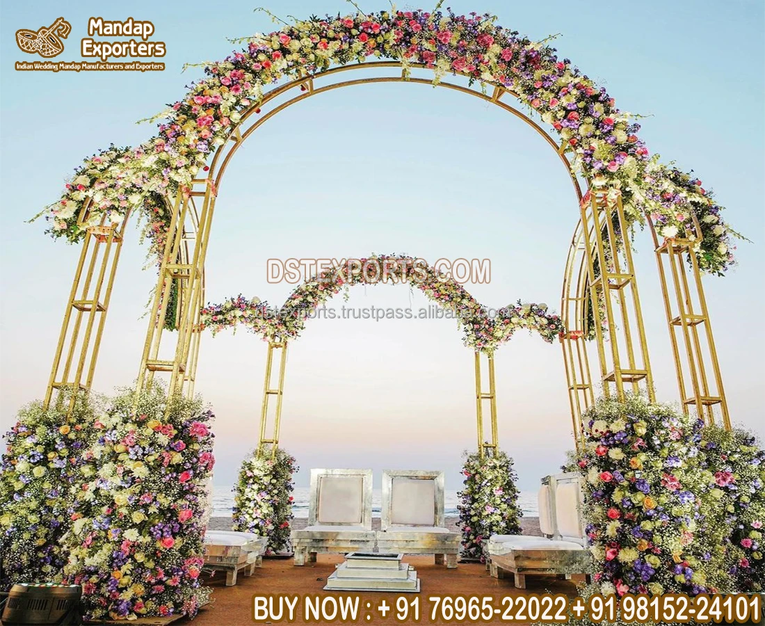 Special Design Elegant Wedding Metal Mandap South Asian Candle Pillar Wedding Mandap Dazzling Metallic Candle Lit Wedding Mandap