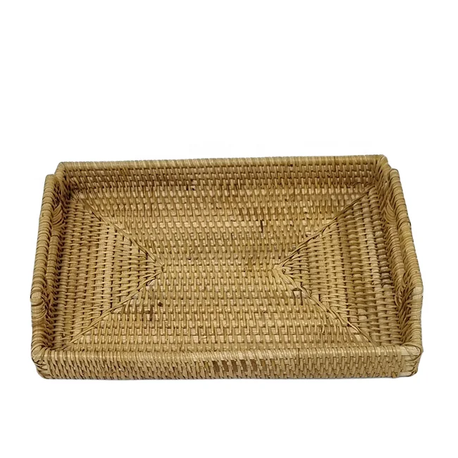 High Quality natural rattan tray with rectangular design with handle and rattan material suitable