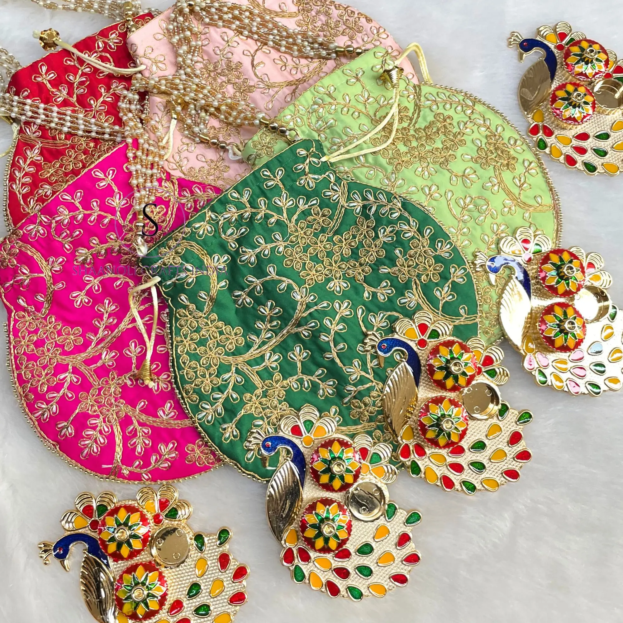 New Arrival Combo OF Potli Bags With Kumkum Platter For Pooja Occasions Return Gift Combo