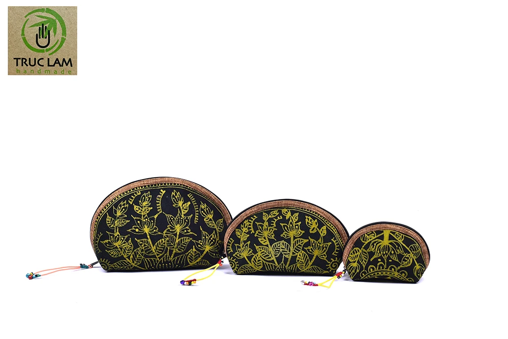 High Quality Wholesale Best Price Eco-Friendly Women Size M Wax Fabric Clam Purse with Thick Hand-Printed Hemp from Vietnam