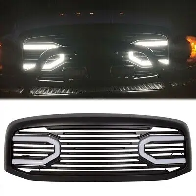 Hot Sale Glossy Black Big Horn Front Grille Mesh Grill + With Light Fit For 2006-2009 Dodge Ram 1500 2500 3500