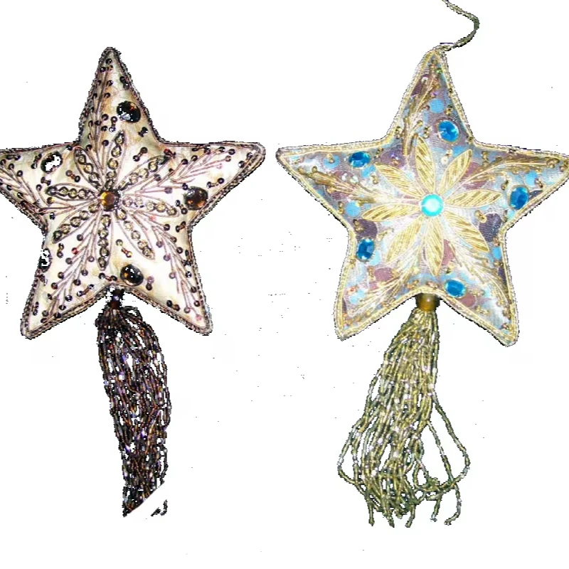Xmas Decorative Ornaments Luxury Christmas Tree Decorations Hand Embroidery Zari Dabca Christmas decorative hanging stars