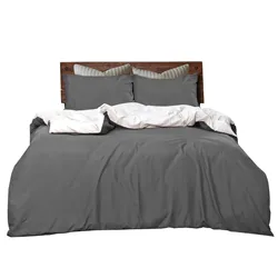 Customize Luxury grey white Reversible Double/Queen/King/Super King Size wholesale Microfiber Breathable Duvet Cover Set