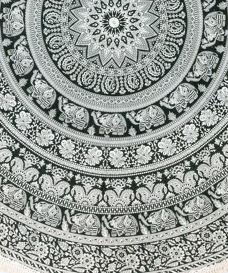 Handmade Indian hippie Bohemian Psychedelic Elephant Mandala Wall hanging College Dorm Beach Throws Table Cloth Bedding Tapestry