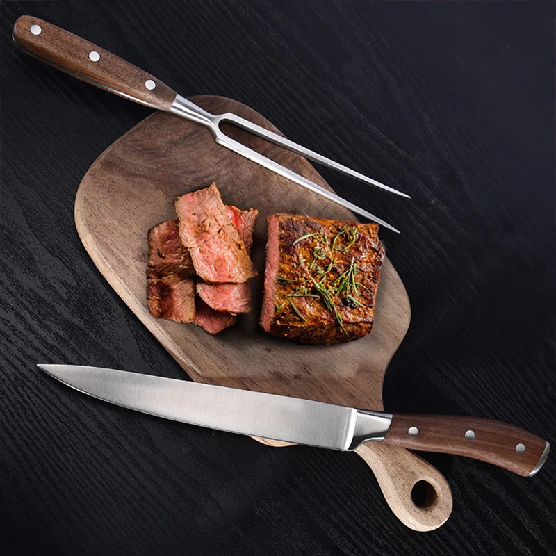 Немецкий высококачественный черный орех деревянная ручка 2 шт. профессиональный шеф-повар нож для резьбы по мясу вилка Наборы инструментов барбекю