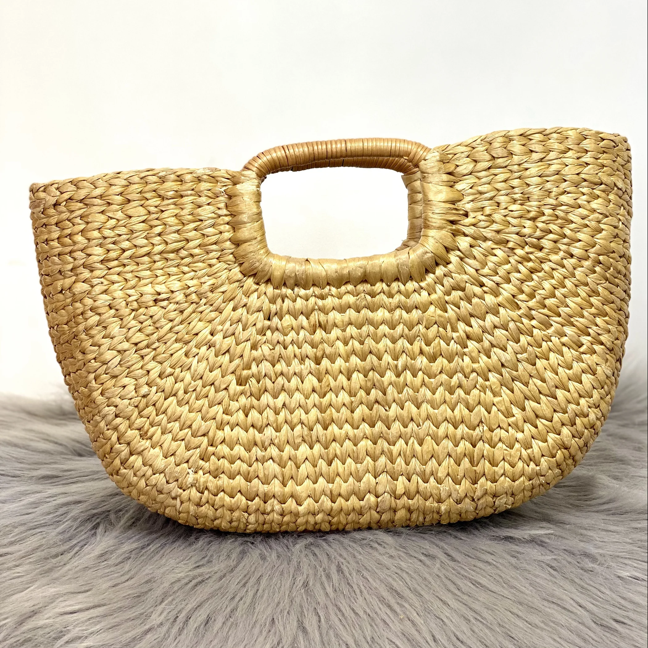 Nice New Hot TrendSeagrass Shopping Bags with Leather Traps Women Ecofriendly Straw Bag 200 Pcs Seagrass/ Wicker Vintage Natural