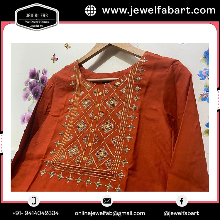 Latest Fashion Embroidered Cotton Kurta And Pant Set For Office Wear At Reasonable Price