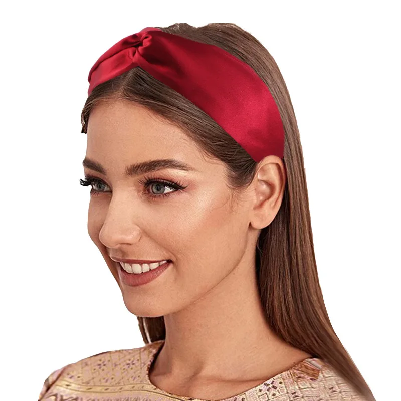Silk Satin Headbands Solid Color Twisted Elastic Hairband