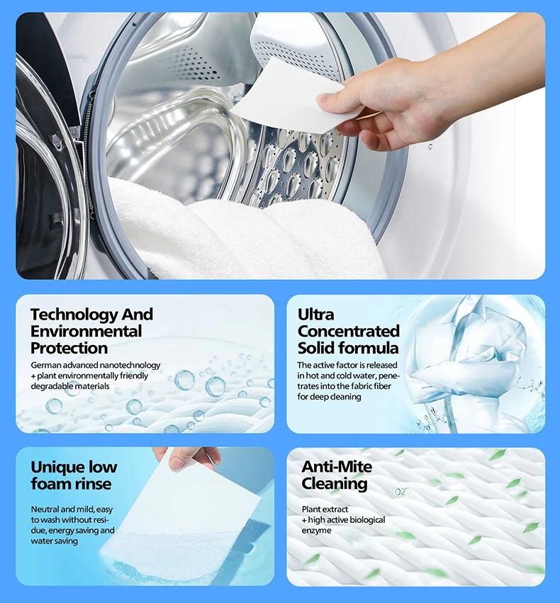 Custom Color Eco-Friendly 120 Loads Laundry Detergent Sheets No Plastic Biodegradable Laundry Sheets for Home or Travel