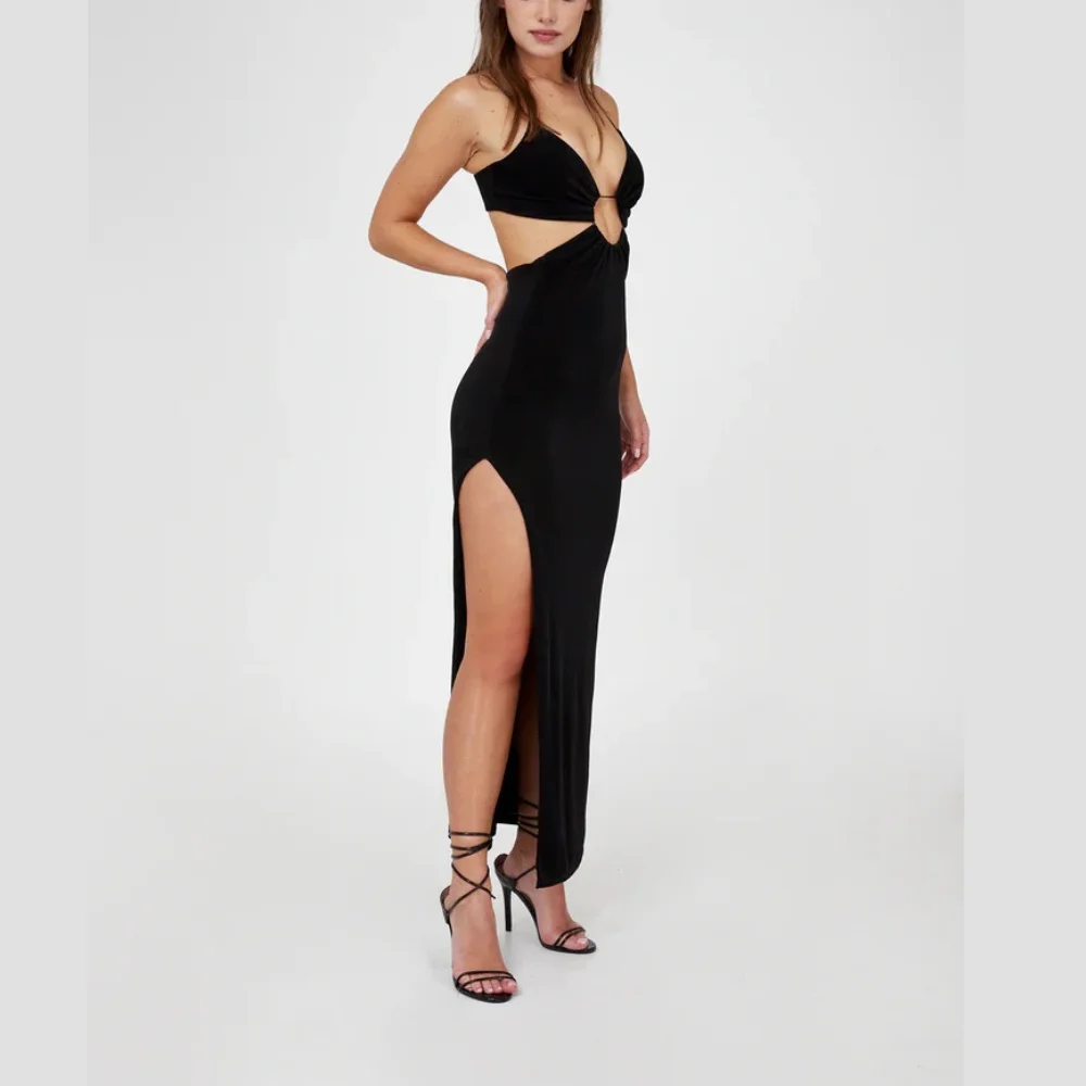 Evening Gown Dress Cut Out Women Dress Shiny Fabric Stretchy Material Fabric With Buckle Women Clothing Made in Vietnam