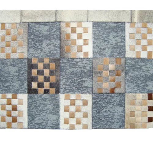 Hot Sell 2022 Cowhide Patchwork Rug & Leather Carpet Anti Ship Polyester Made Tiles Rectangle Shape Floor Rug