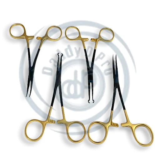 No Scalpel Vasectomy Set w/ Pointed Forceps & Grasping German Stainless Gold Black Needle Holders