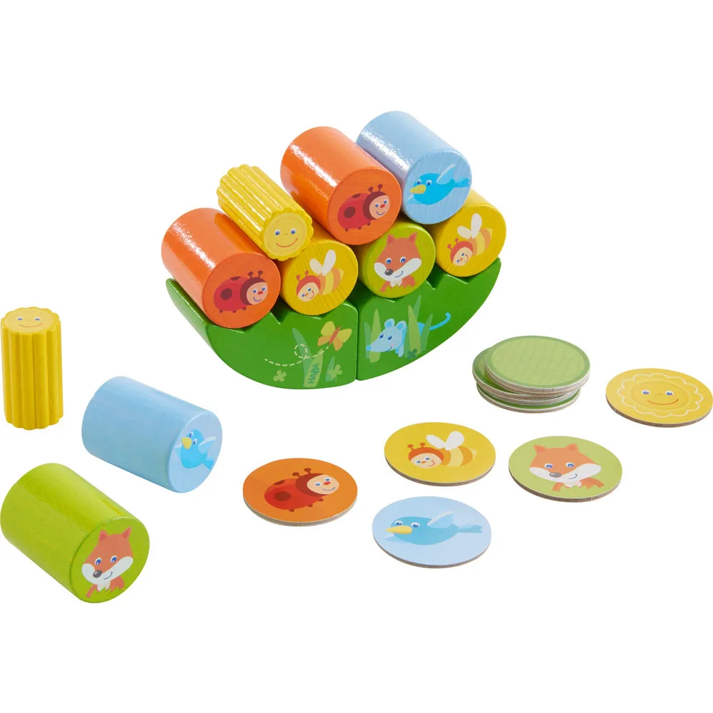 Wooden Stacking Game Fox Stacking and Motor Skills Game with Wobble Meadow and 10 Stacking Stones from 2 Years