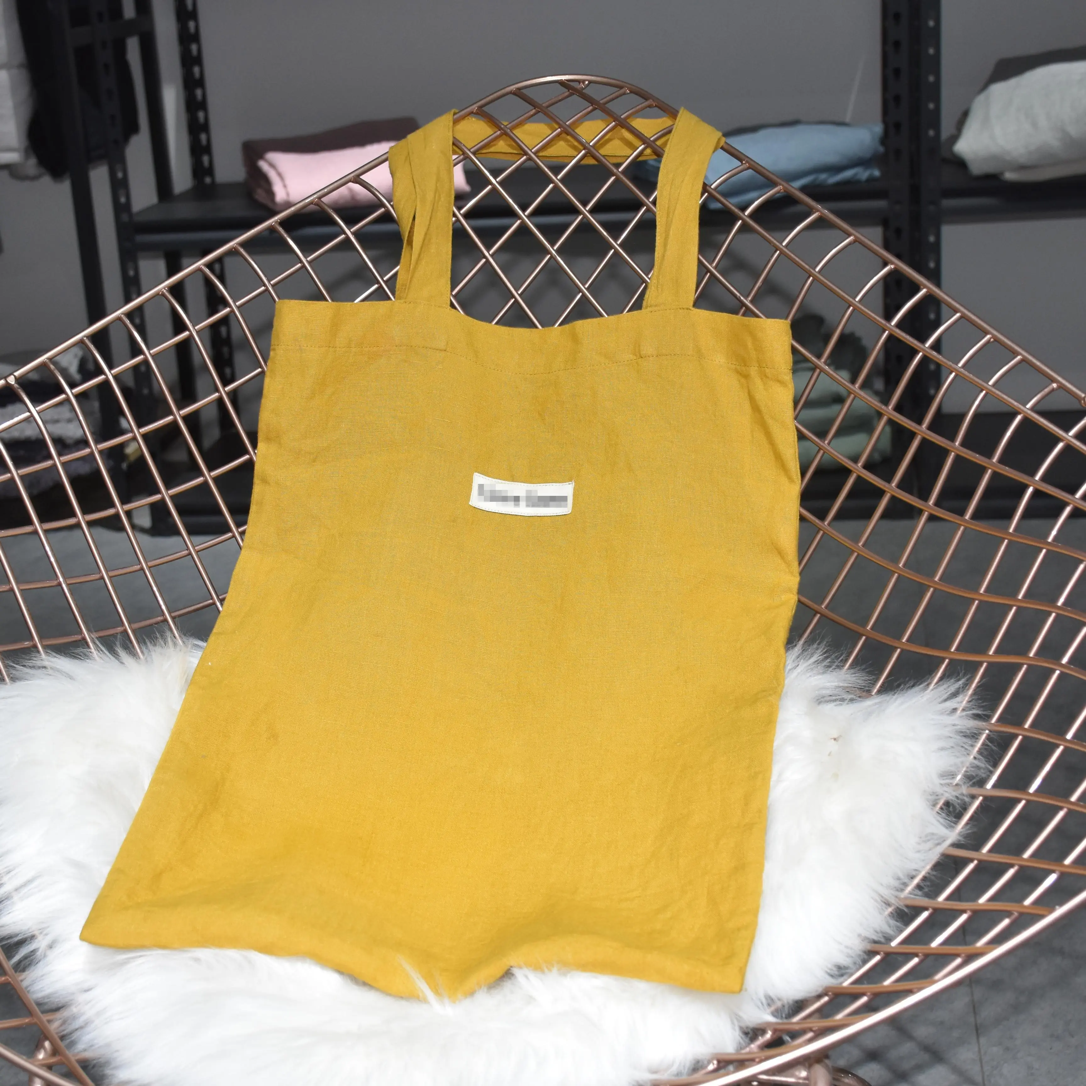 custom tote bag linen full colour print friendly yellow large shopping bag 100% pure linen tote bags